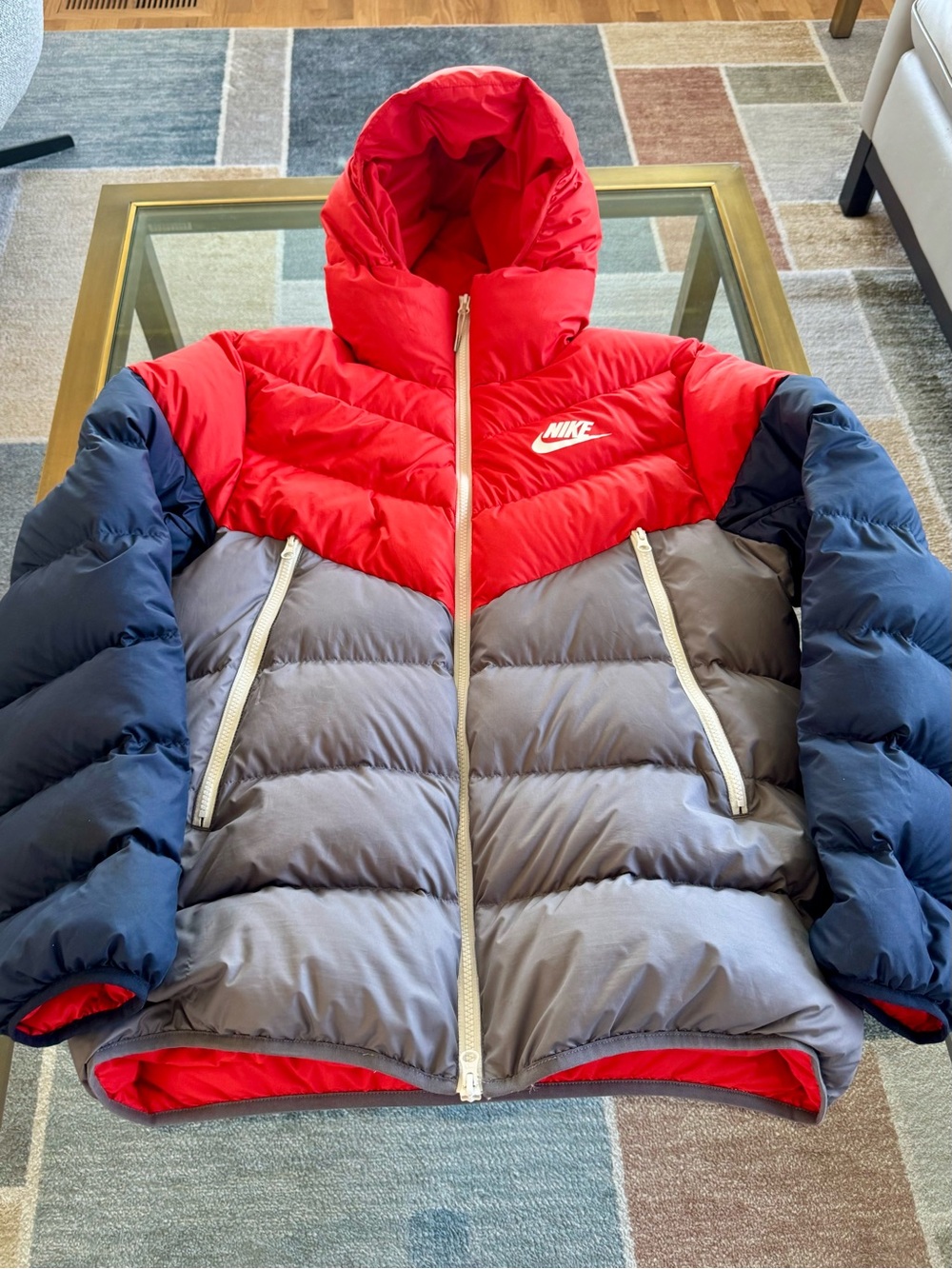 Nike Windrunner Down orange, Gray & Navy Colorblock Puffer Jacket